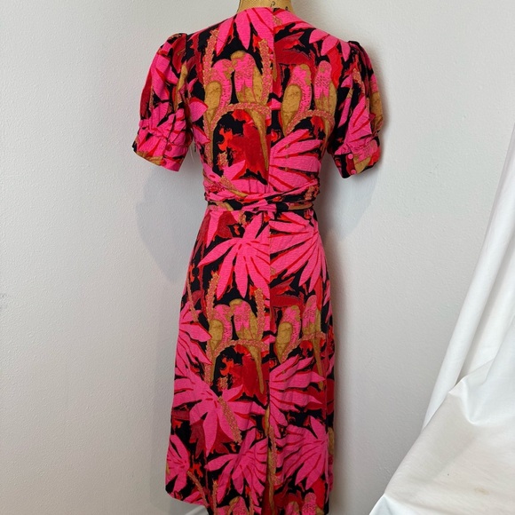 J. Crew Faux-wrap midi dress in palm print small pink vacation flowy sustainable - Picture 6 of 7